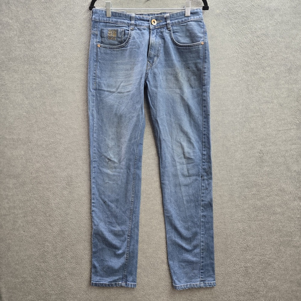 Hugo Boss Men Jeans 30 Blue Denim Embroidered Slim 30" Inseam READ
